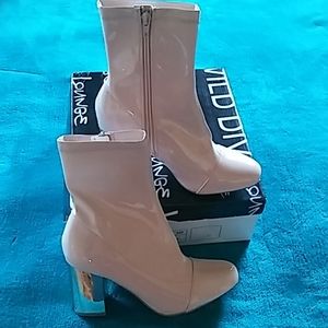 Nude Pink, Faux Patent Leather Anckle Boots